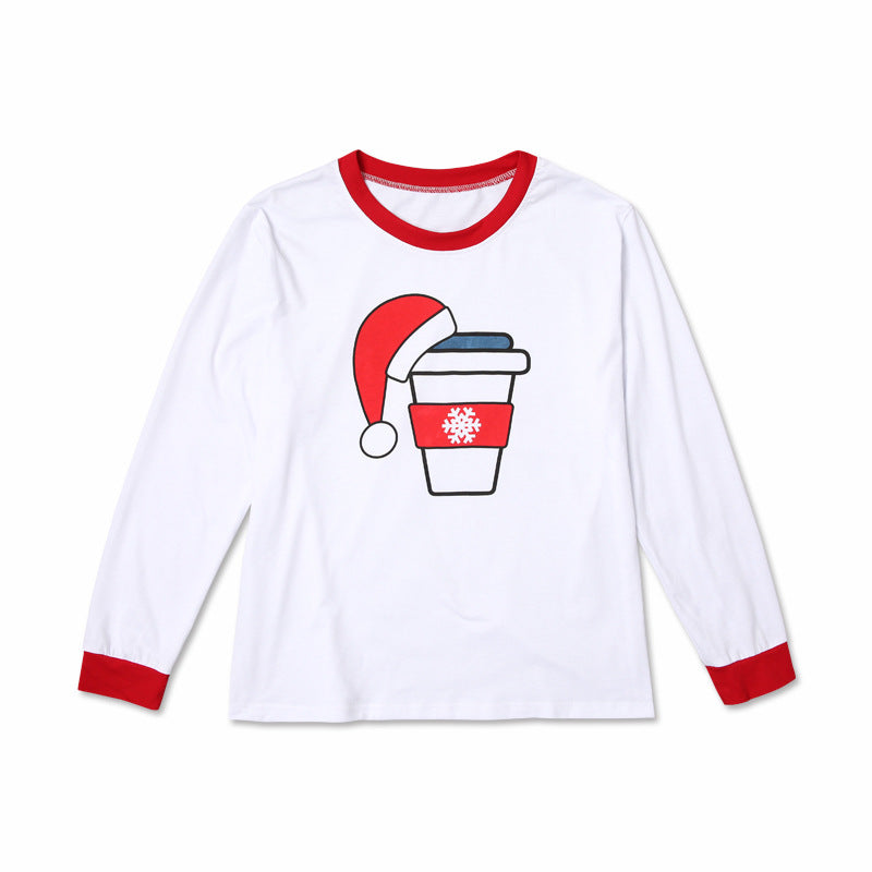 Christmas Family Matching Sleepwear Pajamas Sets White Beer Coffee Milk Top and Red Stripes Pants 6