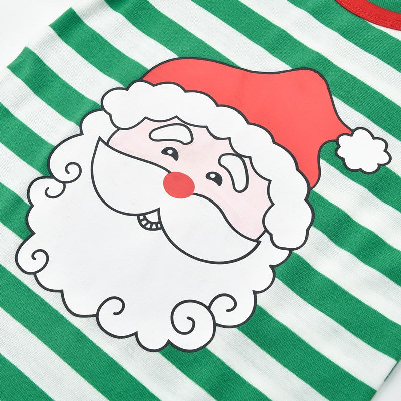 Christmas Family Matching Sleepwear Pajamas Sets Green Santa Claus Top and Red Stripes Pants 8