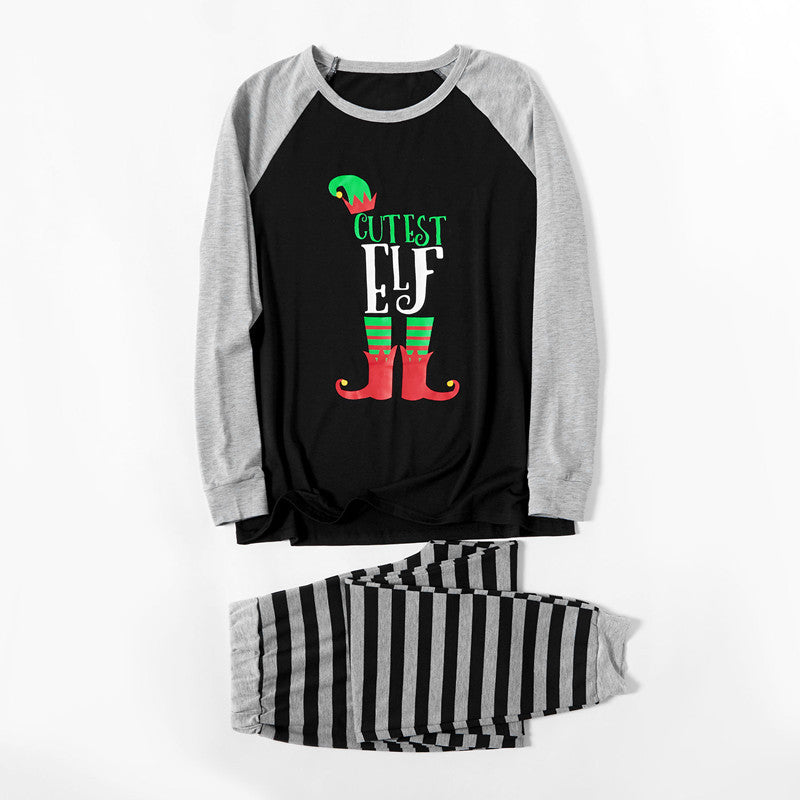 Christmas Family Matching Pajamas Christmas EFL Slogan Top and Grey Stripes Pant 8