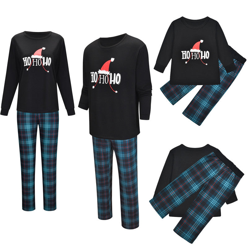Christmas Family Matching Sleepwear Pajamas Sets Hohoho Slogan Top and Plaid Pants 2