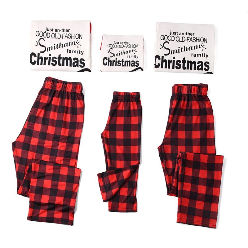 Christmas Family Matching Sleepwear Pajamas Sets White Slogan Top and Red Stripe Pants 8