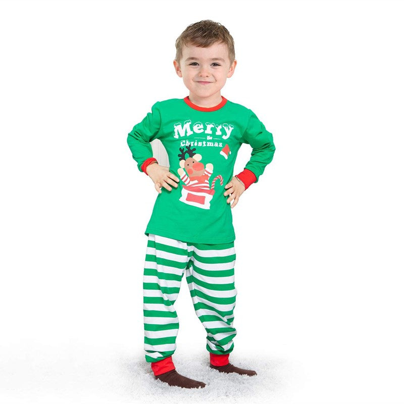 Christmas Family Matching Sleepwear Pajamas Sets Green Deer Top and Stripes Pants 6