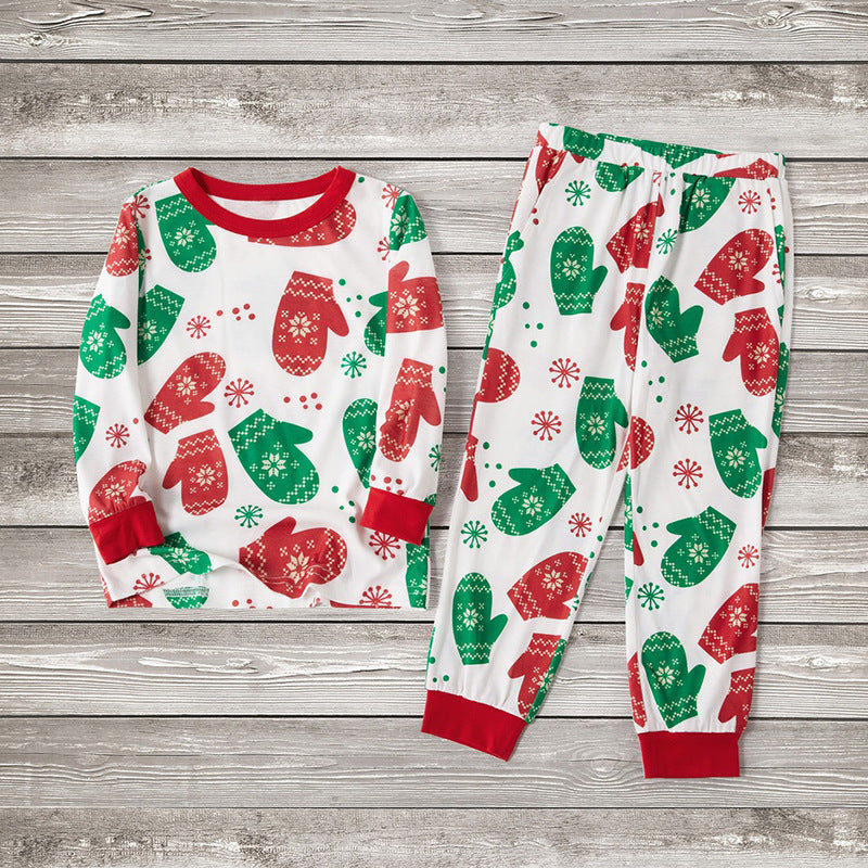 Christmas Family Matching Sleepwear Pajamas Sets White Gloves Snow Top and Pants 6