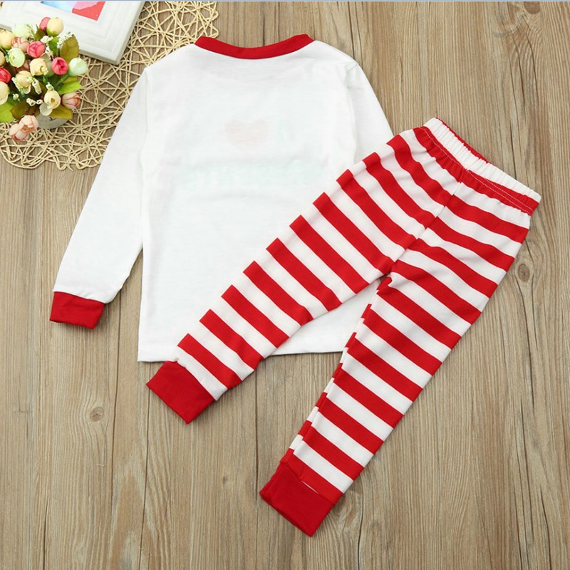 Christmas Family Matching Sleepwear Pajamas Sets Christmas Slogan Heart Love Top and Stripe Pants 12