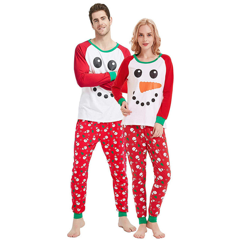 Christmas Family Matching Pajamas Sleepwear Sets Red Snow Man Top and Christmas Trees Pants 4