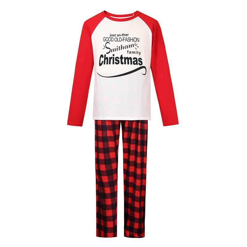 Christmas Family Matching Sleepwear Pajamas Sets White Slogan Top and Red Stripe Pants 4