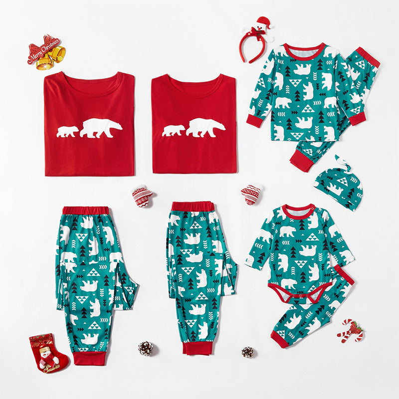 Christmas Family Matching Sleepwear Pajamas Sets Green Cartoon Trees Top and Pants 6