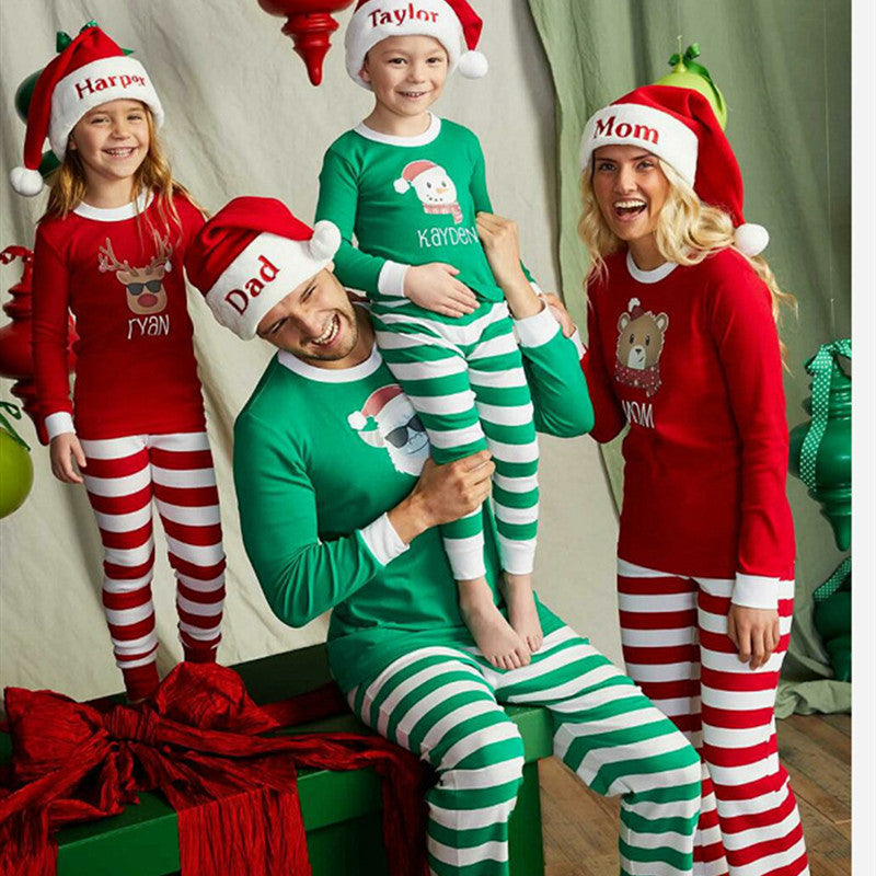 Christmas Family Matching Pajamas Sleepwear Sets Christmas Snow Man Top and Stripes Pants 2