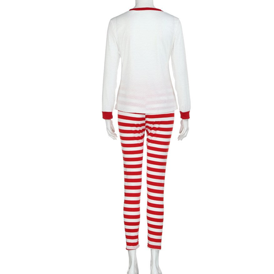 Christmas Family Matching Sleepwear Pajamas Sets Christmas Slogan Heart Love Top and Stripe Pants 8
