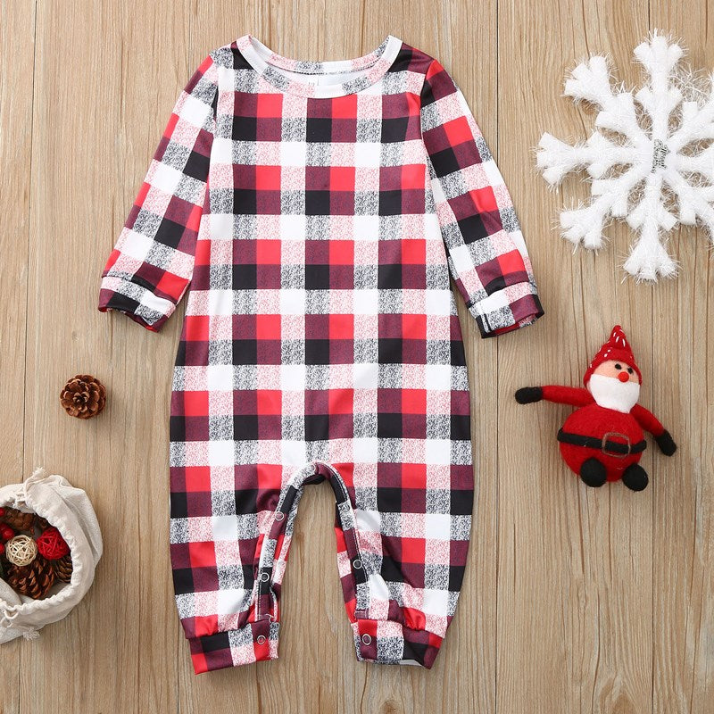 Christmas Family Matching Sleepwear Pajamas Sets Deers Plaid Snow Top and Red Pants 32