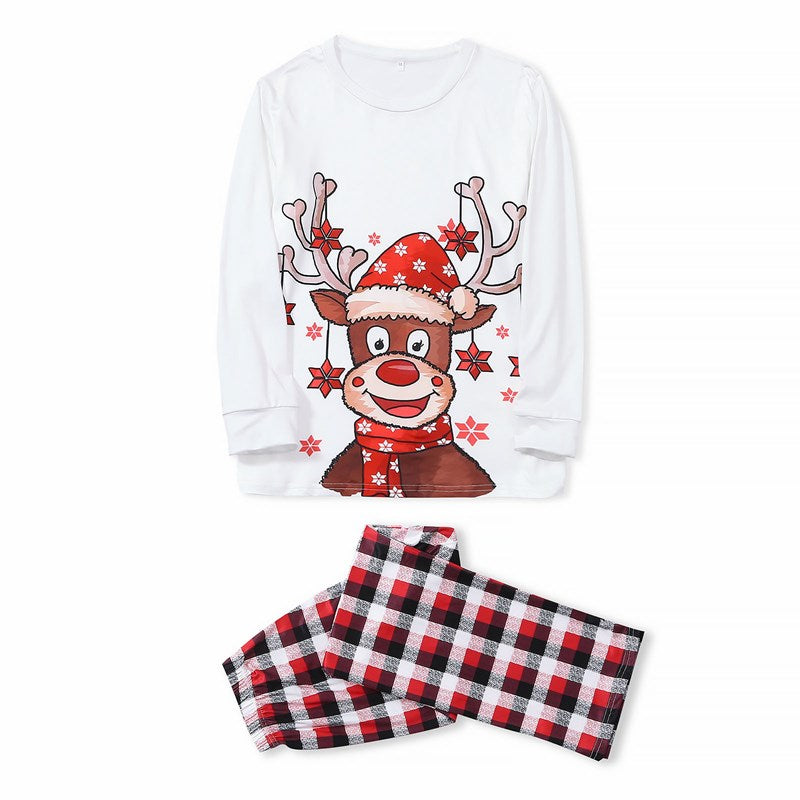 Christmas Family Matching Sleepwear Pajamas Sets Deers Plaid Snow Top and Red Pants 42