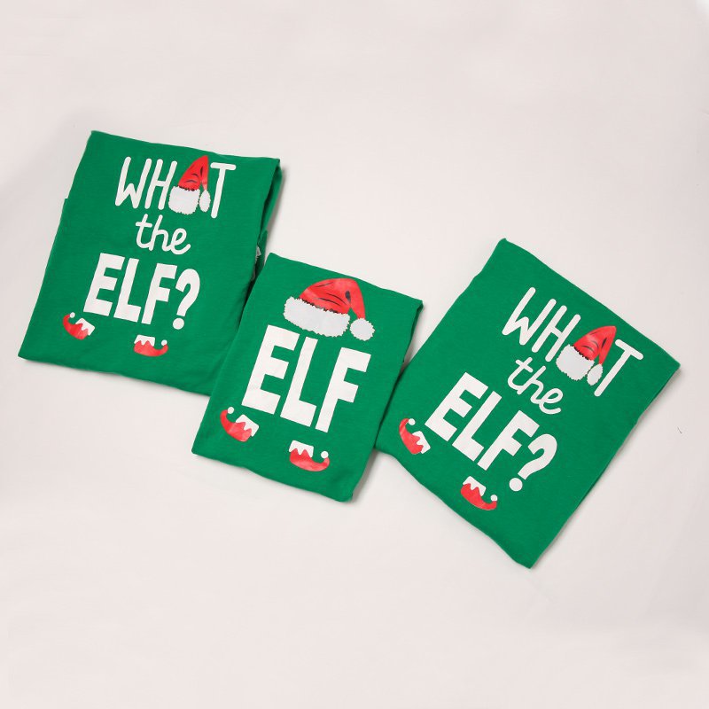 Christmas Family Matching Sleepwear Pajamas Sets ELF Slogan Christmas Hat Top and Stripes Pants 28