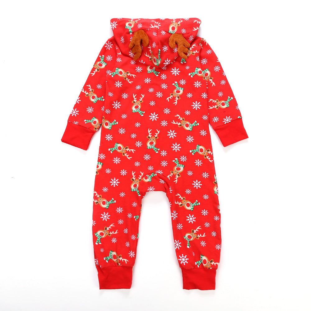 Christmas Family Matching Pajamas Sleepwear Sets Christmas Red Deers Snowflakes Hooded Jumpsuits 10