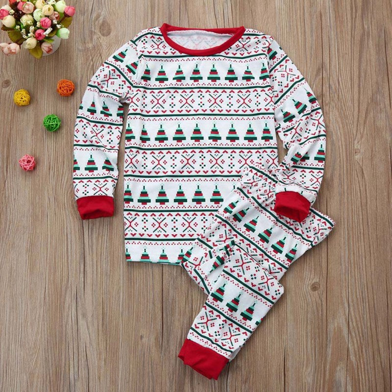 Christmas Family Matching Sleepwear Pajamas Sets Christmas Red Green Stripes Trees Top and Pants 4