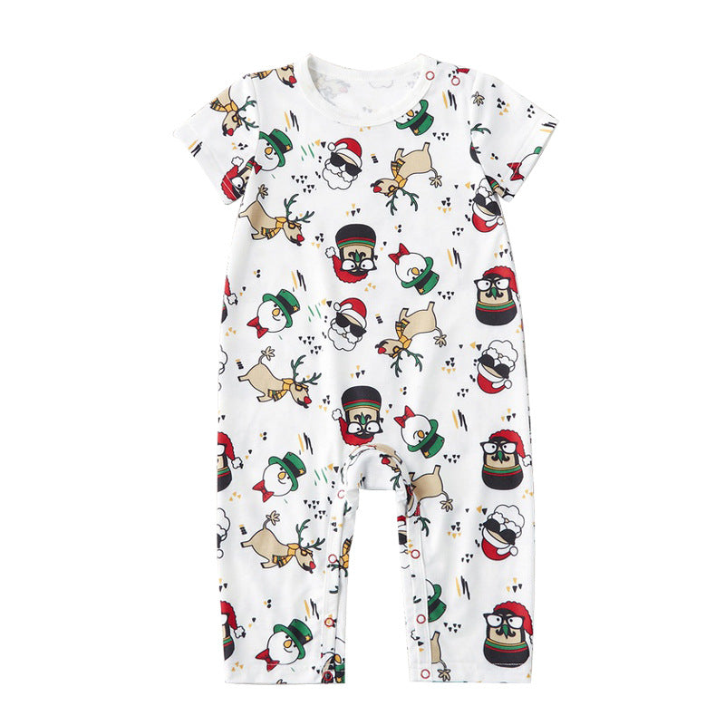 Christmas Family Matching Sleepwear Pajamas Sets White Santa Claus Short Top and Deers Pants 10