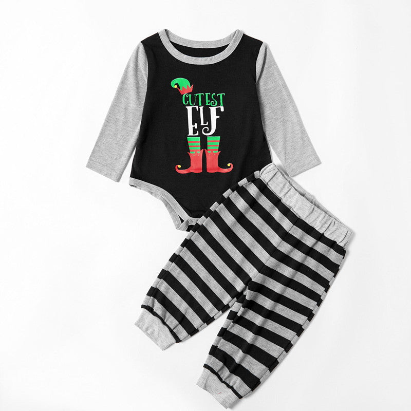 Christmas Family Matching Pajamas Christmas EFL Slogan Top and Grey Stripes Pant 4