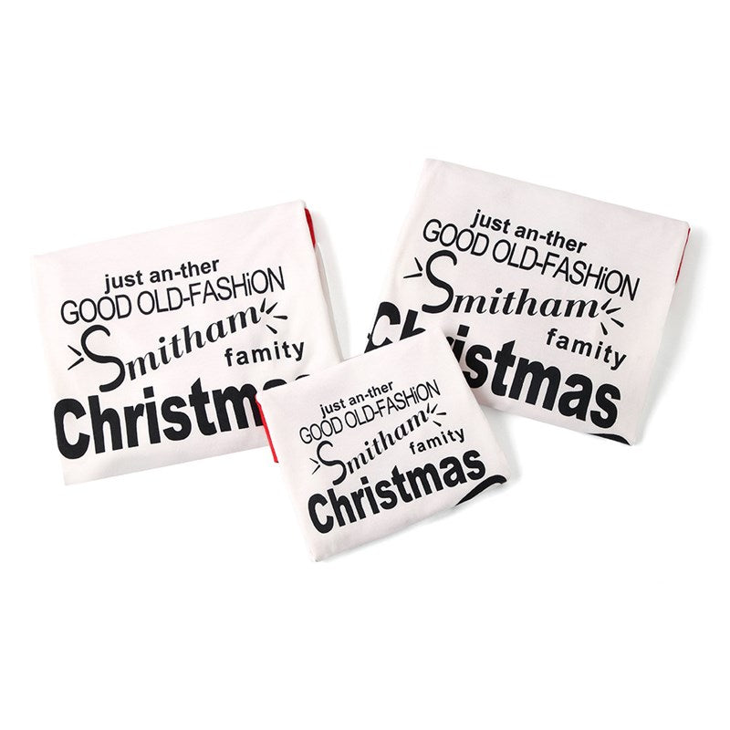 Christmas Family Matching Sleepwear Pajamas Sets White Slogan Top and Red Stripe Pants 10