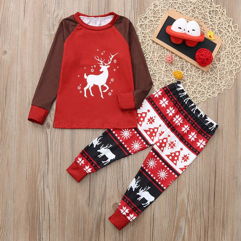 Christmas Family Matching Sleepwear Pajamas Sets Red Deer Top and Christmas Trees Pants 4