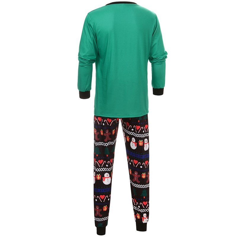 Christmas Family Matching Sleepwear Pajamas Sets Green Snowman Gingersnaps Gifts Top and Black Love Pants 4