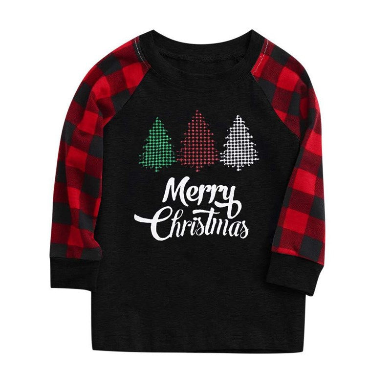 Christmas Family Matching Sleepwear Pajamas Sets Black Trees Top and Red Plaid Pants 8