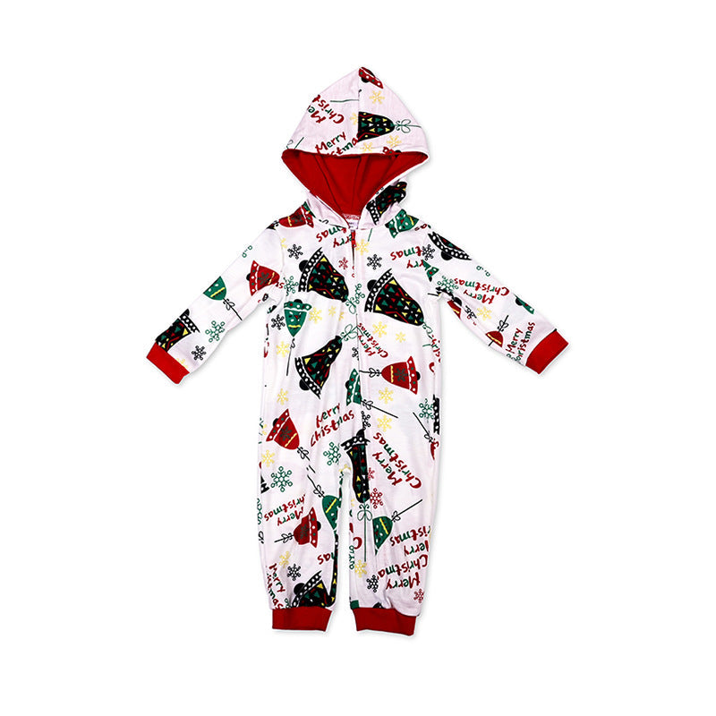 Christmas Family Matching Sleepwear Onesie Kigurumi Pajamas Prints Jingle Bells Hooded Jumpsuit 4