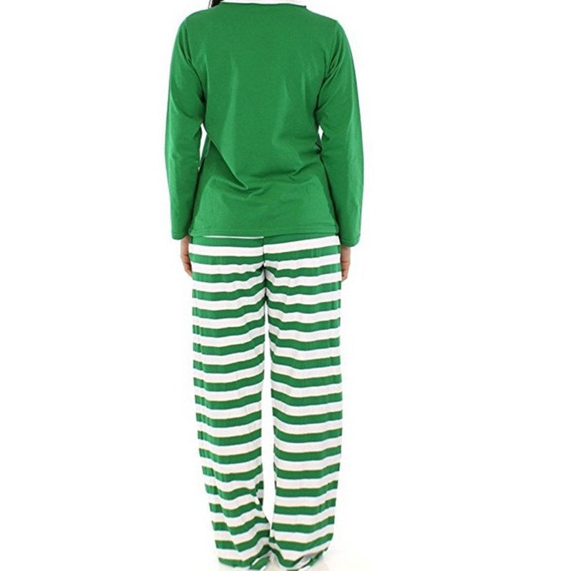 Christmas Family Matching Sleepwear Pajamas Sets Green Top and Green Stripes Pants 6
