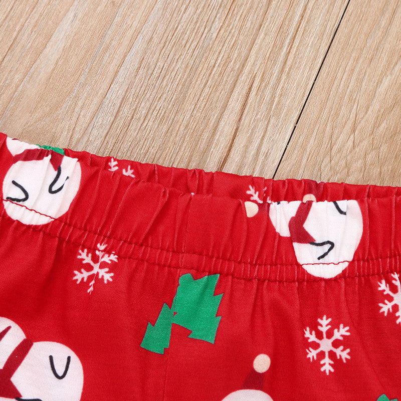 Christmas Family Matching Pajamas Sleepwear Sets Red Snow Man Top and Christmas Trees Pants 20