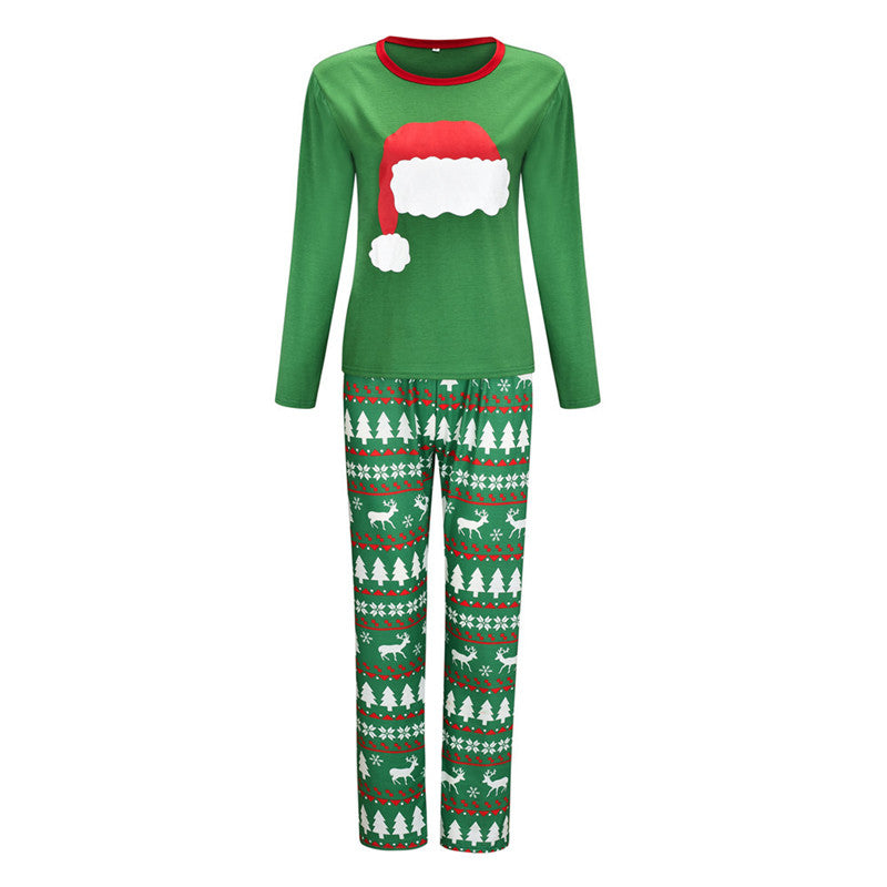 Christmas Family Matching Sleepwear Pajamas Sets Green Christmas Hat Top and Deers Trees Pants 8