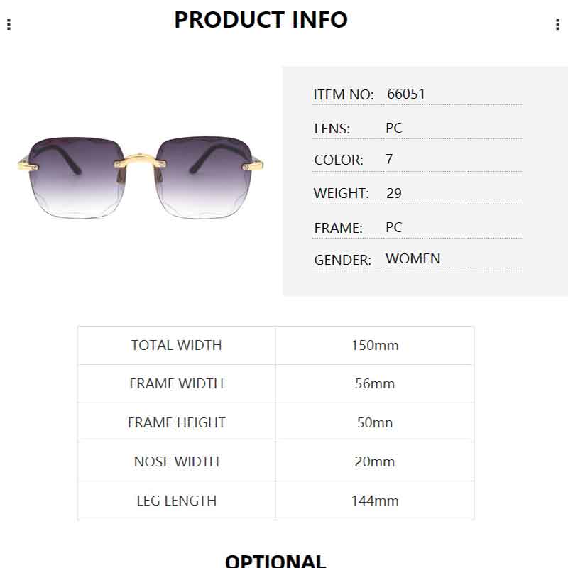 Women Square Frameless Sunglasses