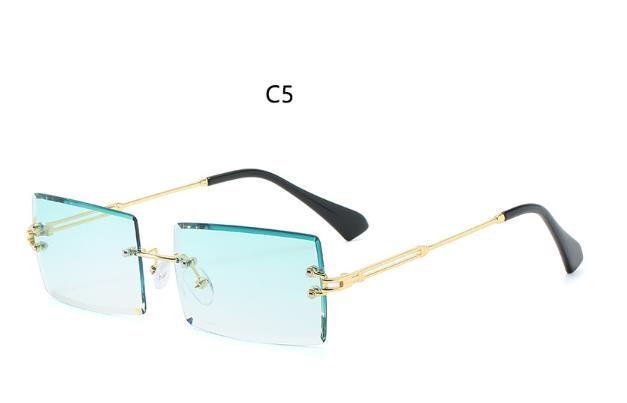 Rimless Sunglasses Rectangle Fashion Popular Women Men Shades Small Square Sun Glasses For Female Summer Traveling Brown Oculos
