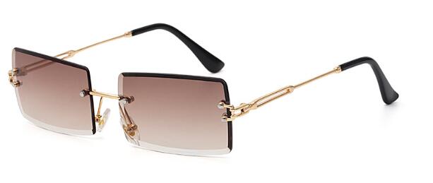 Rimless Sunglasses Rectangle Fashion Popular Women Men Shades Small Square Sun Glasses For Female Summer Traveling Brown Oculos