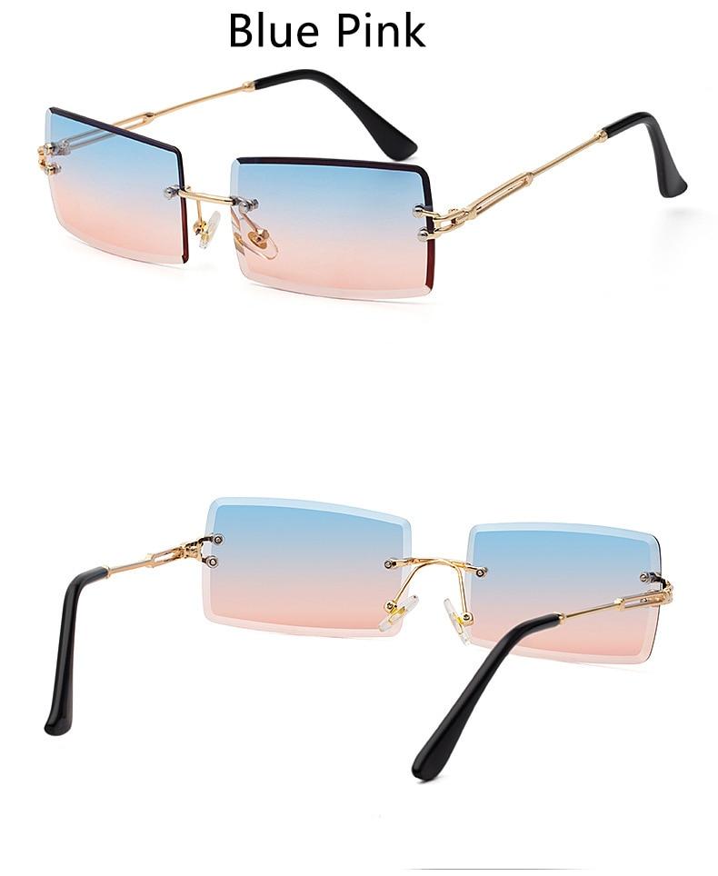 Rimless Sunglasses Rectangle Fashion Popular Women Men Shades Small Square Sun Glasses For Female Summer Traveling Brown Oculos