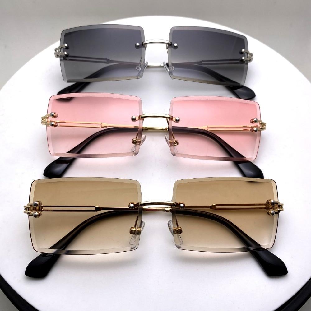Rimless Sunglasses Rectangle Fashion Popular Women Men Shades Small Square Sun Glasses For Female Summer Traveling Brown Oculos